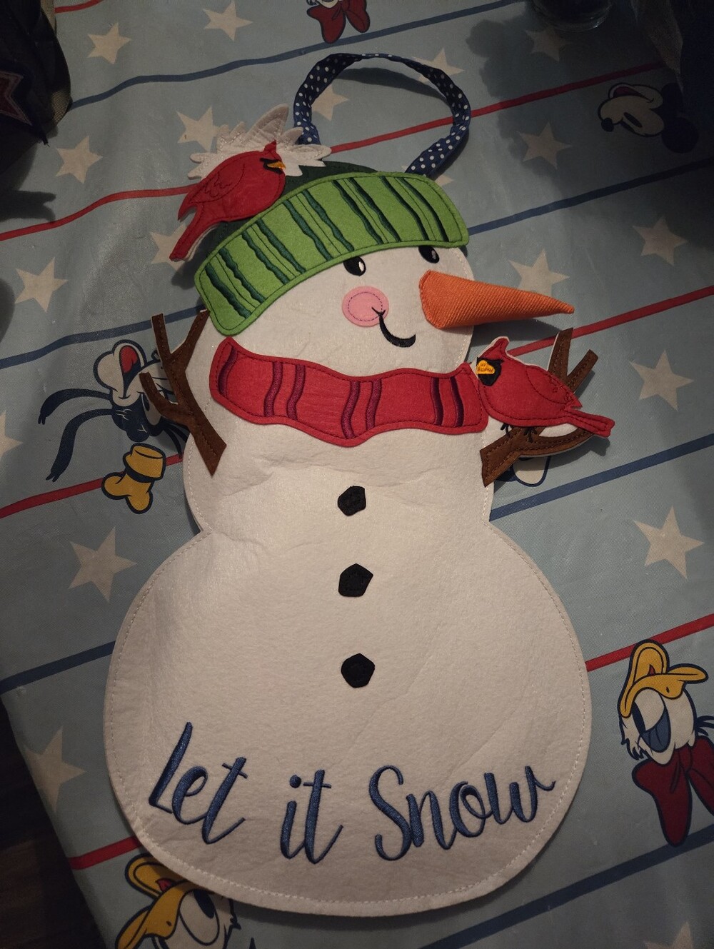 Evergreen Felt White Snowman Hanging Décor with Green Hat and Red Scarf
